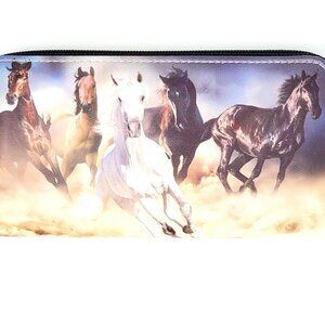 NWT Galloping Horses Design  Zippered wallet with colorful running horses